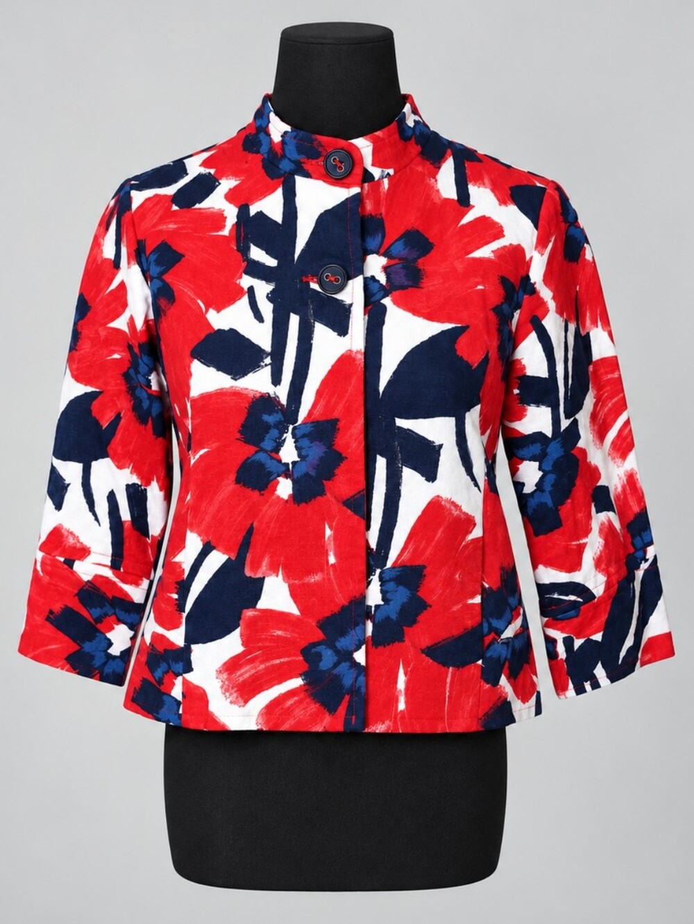 Ruby Rd Painterly Floral Cropped Jacket Red Navy Size 6